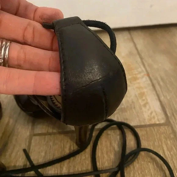 Yves Saint Laurent Black Leather Moorland Lace Up Gladiator Heels - Picture 7 of 14